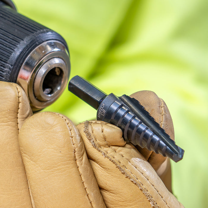 KLEIN TOOLS 9-Step Drill Bit, 3/8-Inch Hex, Double Straight Flute, 1/4-Inch to 3/4-Inch