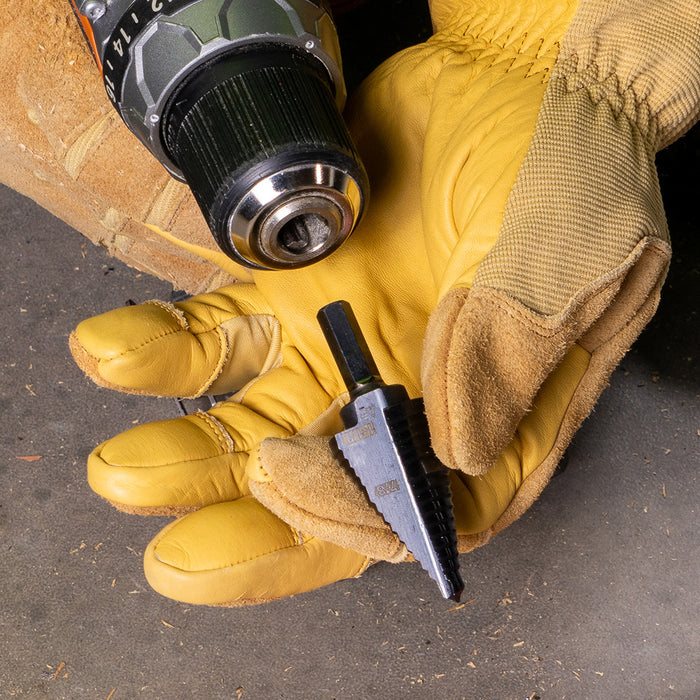 KLEIN TOOLS 2-Step Drill Bit, 3/8-Inch Hex, Double Straight Flute, 7/8-Inch to 1-1/8-Inch