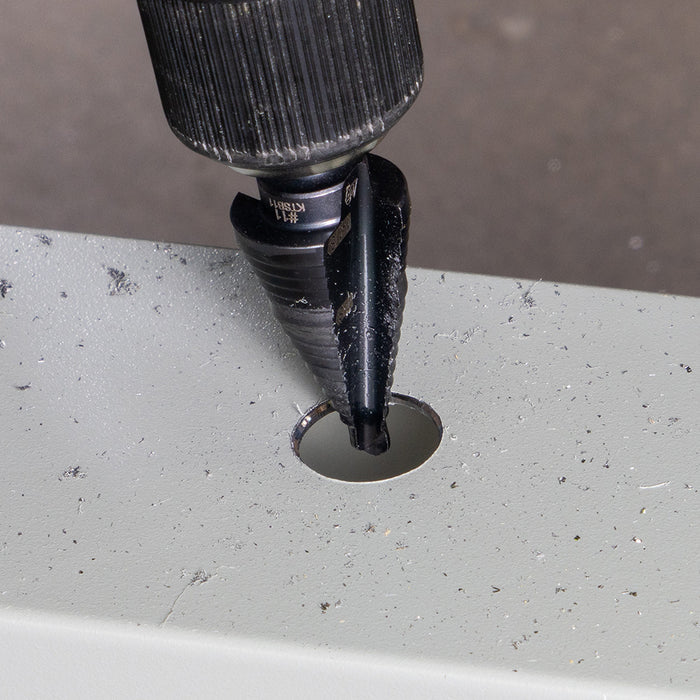 KLEIN TOOLS 2-Step Drill Bit, 3/8-Inch Hex, Double Straight Flute, 7/8-Inch to 1-1/8-Inch