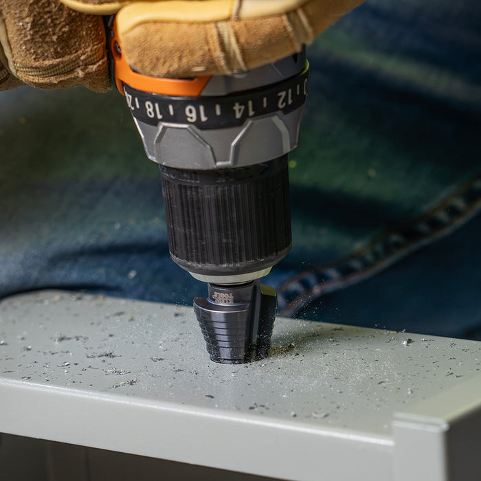 KLEIN TOOLS 2-Step Drill Bit, 3/8-Inch Hex, Double Straight Flute, 7/8-Inch to 1-1/8-Inch