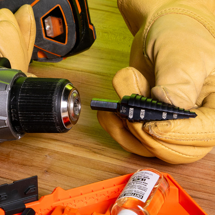 KLEIN TOOLS 12-Step Drill Bit, 3/8-Inch Hex, Double Straight Flute, 3/16-Inch to 7/8-Inch