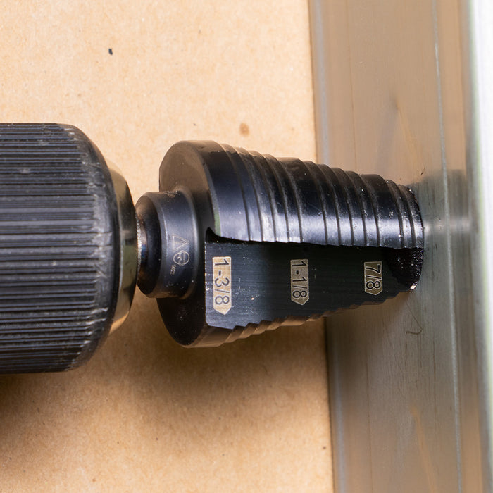 KLEIN TOOLS 3-Step Drill Bit, 3/8-Inch Hex, Double Straight Flute, 7/8-Inch to 1-3/8-Inch