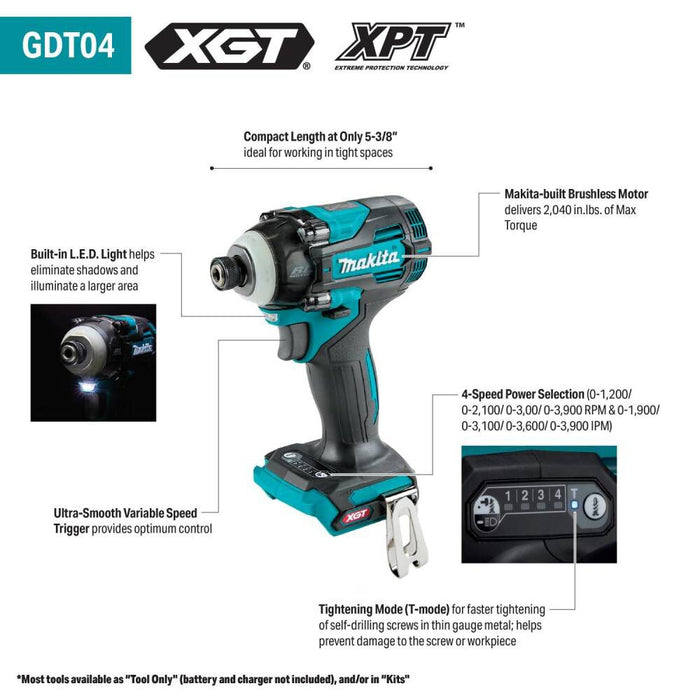 MAKITA 40V MAX XGT® Kit de destornillador de impacto de 4 velocidades