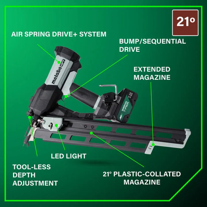 Metabo HPT 18V 21° Cordless Pneumatic 3" Duplex Forming Nailer Kit