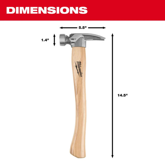 Milwaukee 16oz Smooth Face Hickory Handle Hammer