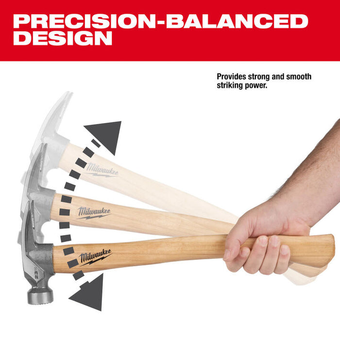 Milwaukee 23oz Milled Face Hickory Handle Framing Hammer