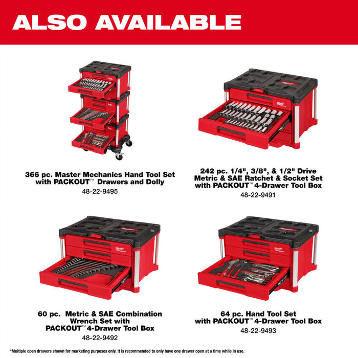 Milwaukee Hand Tool Set with PACKOUT 4 Drawer Tool Box, 64 Pieces 48-22-9493
