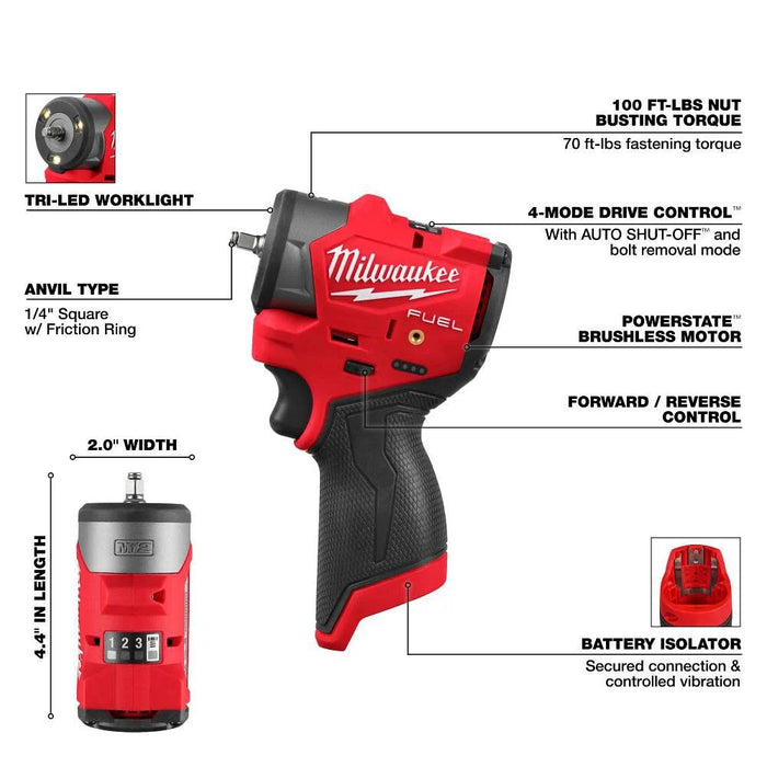 MILWAUKEE M12™ Kit de destornillador de impacto hexagonal de 1/4”