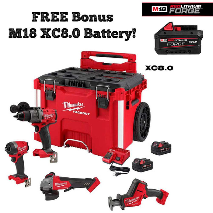 Milwaukee 3697-24PO 4PC Fuel + Packout Kit + FREE BATTERY Q4