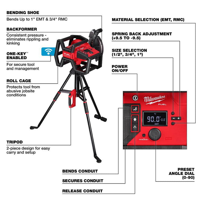 Milwaukee M18 FUEL Branch Conduit Bender with AUTO-ZERO M18 5150-20