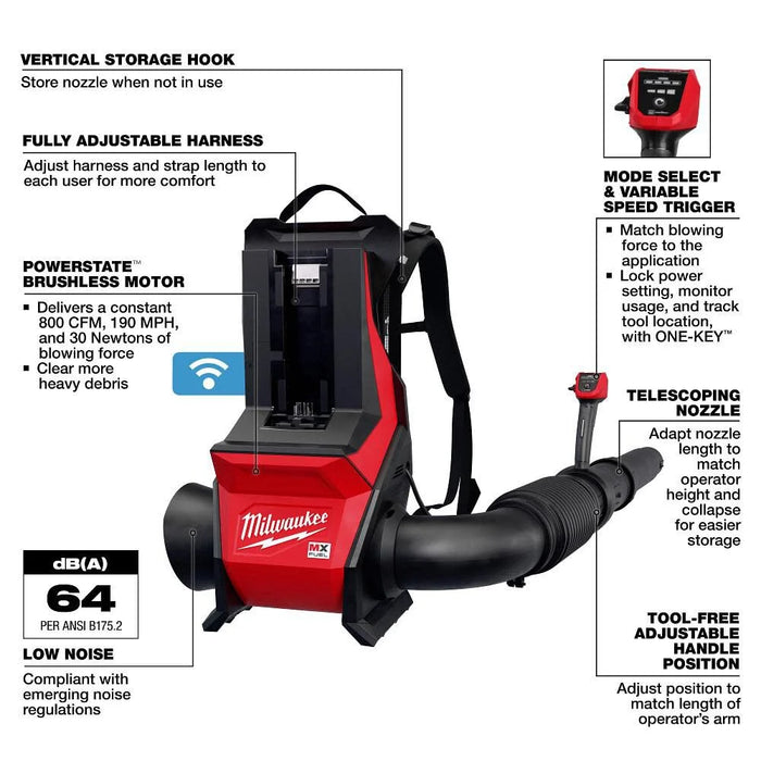 Milwaukee MX FUEL Backpack Blower, 800 CFM (Bare Tool) MXF600-0