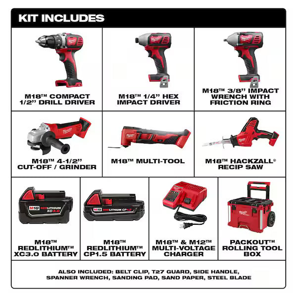 Milwaukee Tools M18 6PC Combo Kit w/PACKOUT 2698-26PO