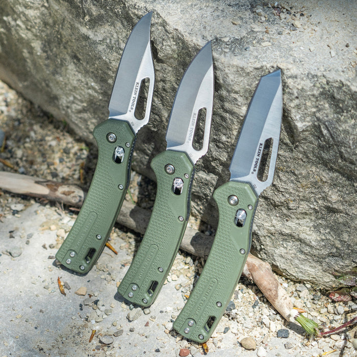 KLEIN TOOLS Drop Point Blade KTO Resurgence Knife w/ Moss Green Handle