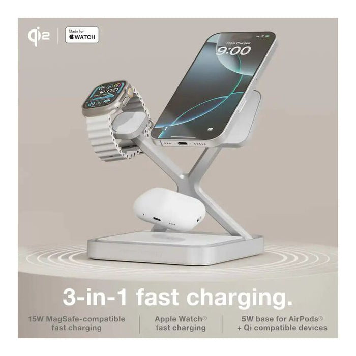NOCO 3-In-1 Qi2 15W Wireless Charging Stand Silver
