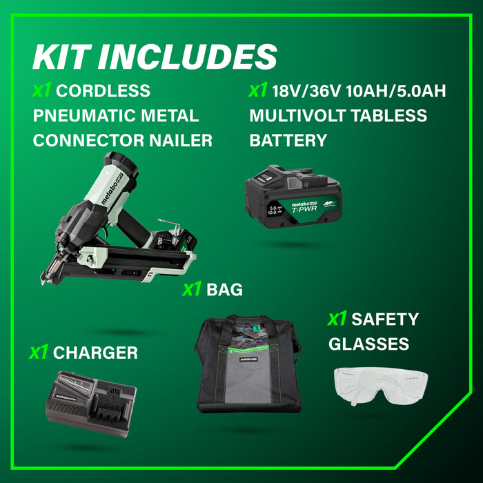 Metabo HPT 18V Cordless Pneumatic 2-1/2" Metal Connector Nailer Kit