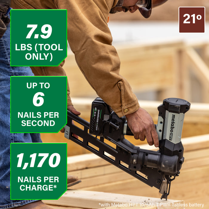 Metabo HPT 18V 21° Cordless Pneumatic 3-1/2” Plastic Strip Framing Nailer Kit