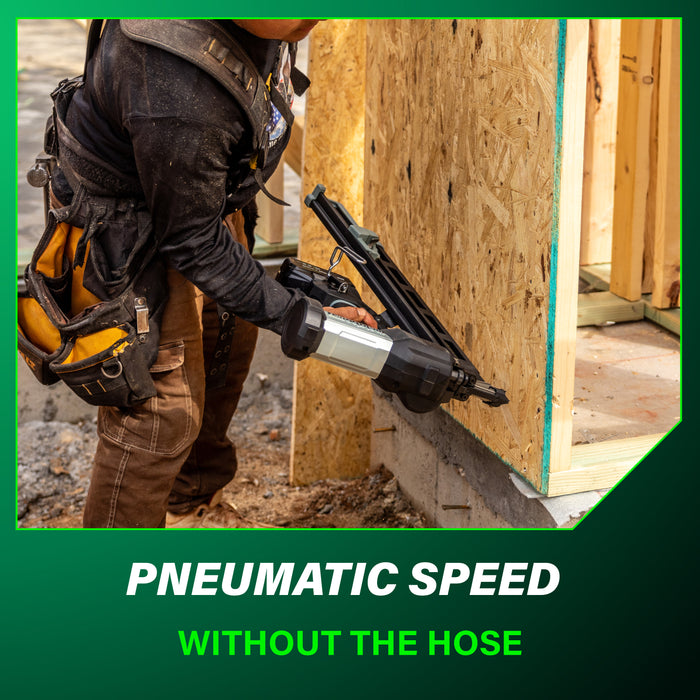 Metabo HPT 18V 21° Cordless Pneumatic 3-1/2” Plastic Strip Framing Nailer Kit