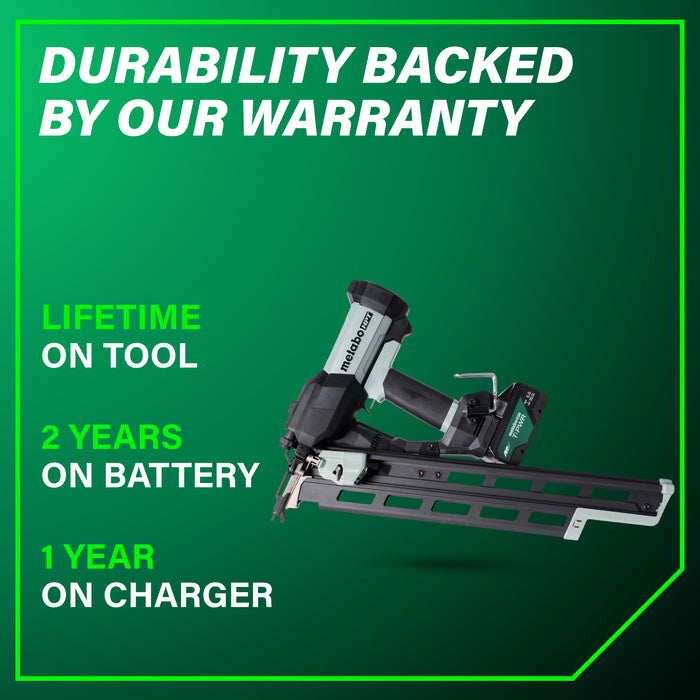 Metabo HPT 18V 21° Cordless Pneumatic 3-1/2” Plastic Strip Framing Nailer Kit