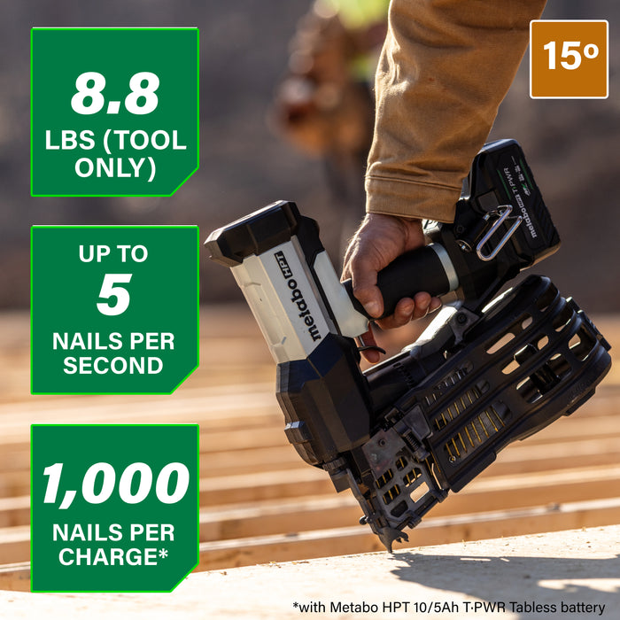 Metabo HPT 18V 15° Cordless Pneumatic 3-1/2" Coil Framing Nailer Kit