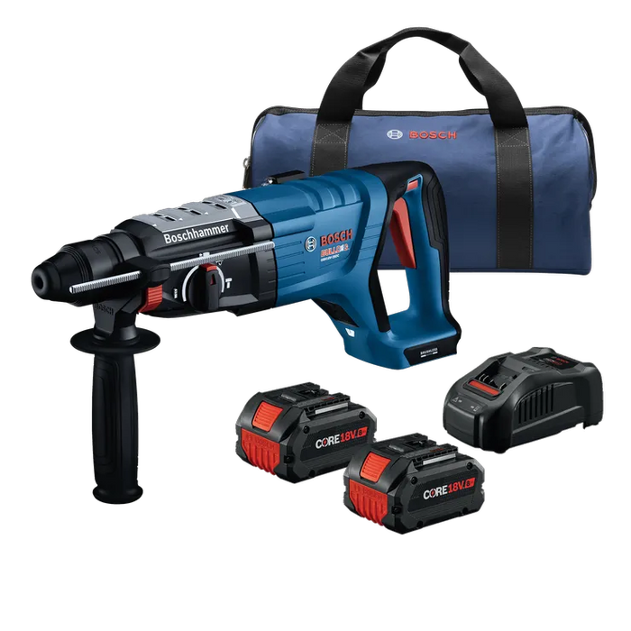 BOSCH 18V Brushless Connected-Ready SDS-plus® Bulldog™ 1-1/8 In. Rotary Hammer Kit with (2) CORE18V 8 Ah High Power Batteries