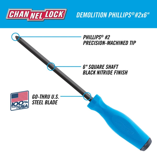 CHANNELLOCK Demolition PHILLIPS® #2 x 6" Screwdriver