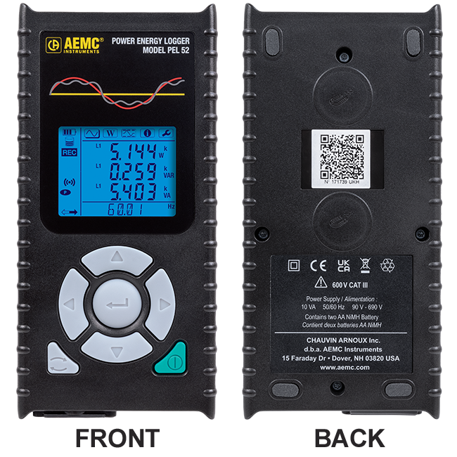 AEMC 2137.71 Power & Energy Logger Model PEL 52 (w/ LCD, w/ (2) MA193-10-BK)