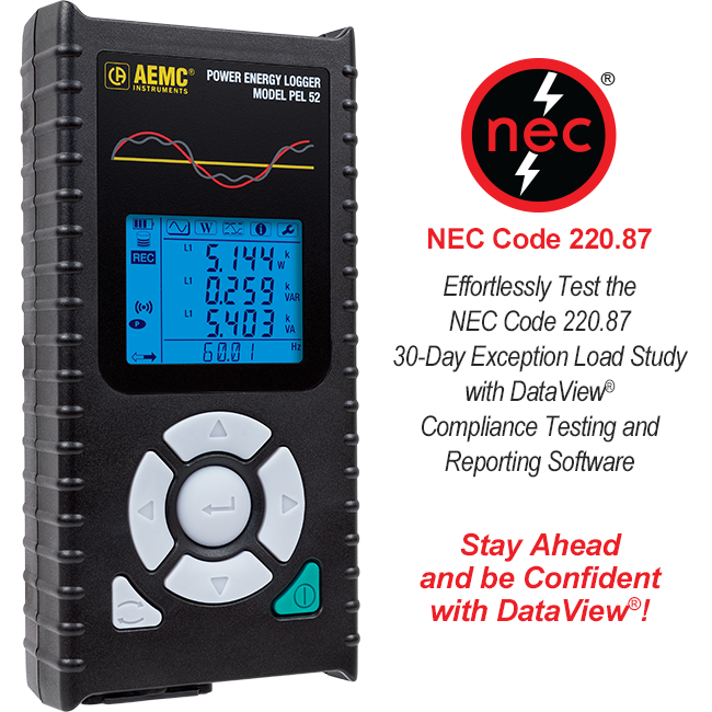 AEMC 2137.71 Power & Energy Logger Model PEL 52 (w/ LCD, w/ (2) MA193-10-BK)
