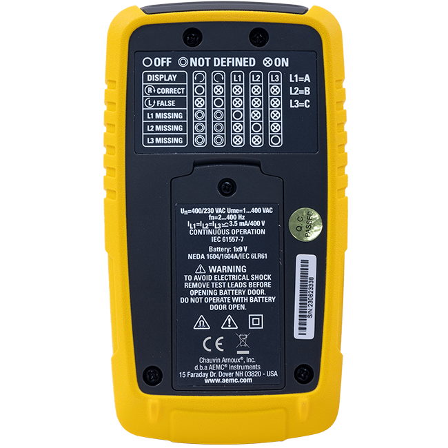 AEMC 2121.90 Phase & Motor Rotation Meter Model 6611