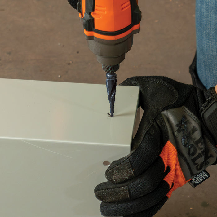 KLEIN TOOLS Step Drill Bit, Quick Release, Double Spiral Flute, 1/8 to 1/2-Inch