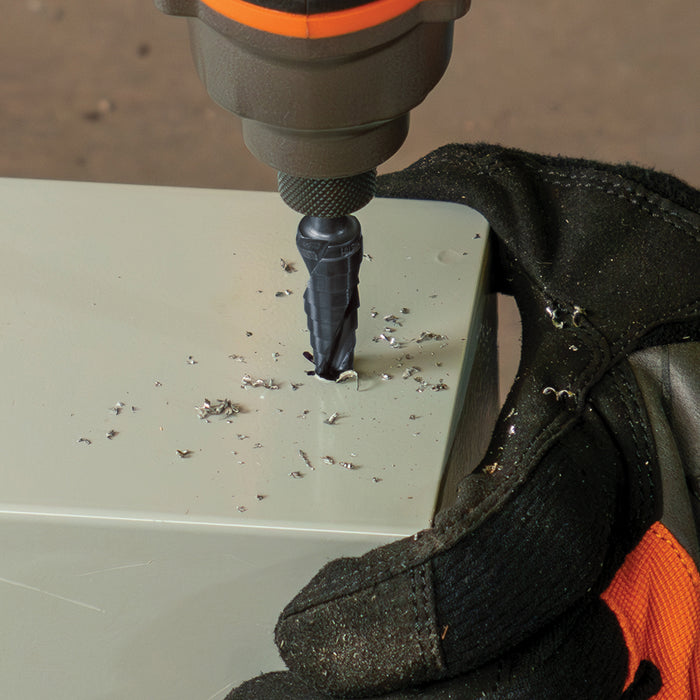 KLEIN TOOLS Step Drill Bit, Quick Release, Double Spiral Flute, 1/8 to 1/2-Inch