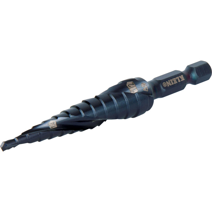 KLEIN TOOLS Step Drill Bit, Quick Release, Double Spiral Flute, 1/8 to 1/2-Inch