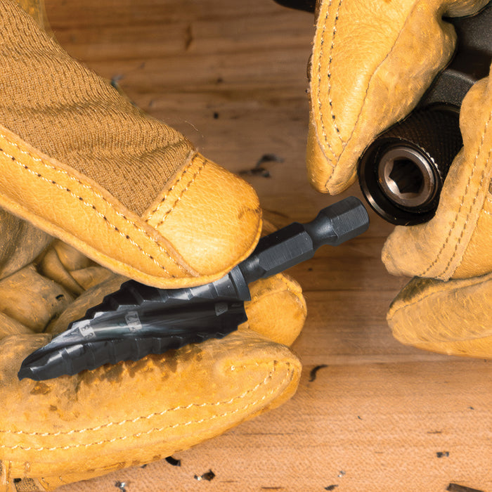 KLEIN TOOLS Step Drill Bit, Quick Release, Double Spiral Flute, 1/4 to 3/4-Inch