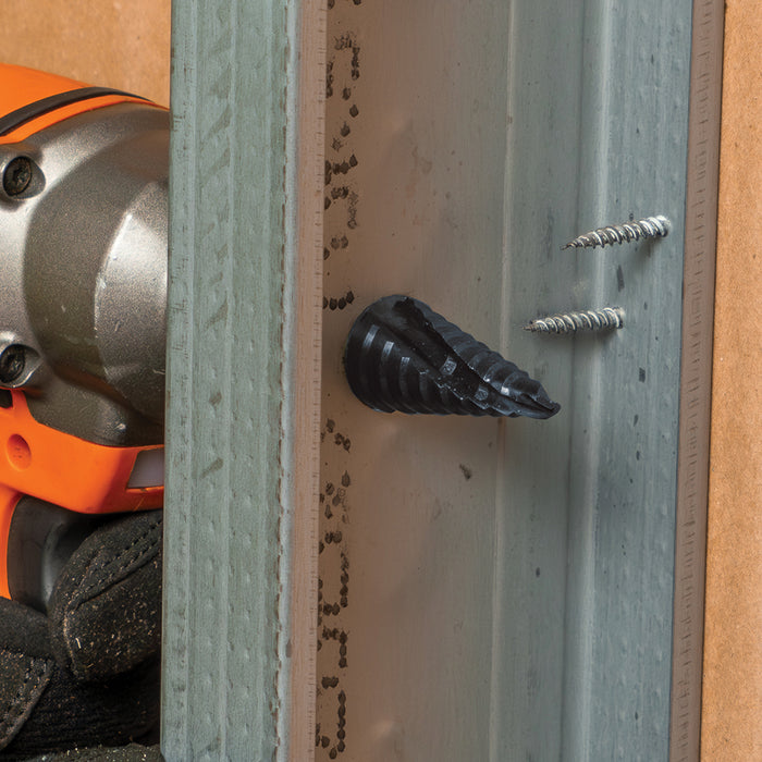 KLEIN TOOLS Step Drill Bit, Quick Release, Double Spiral Flute, 1/4 to 3/4-Inch