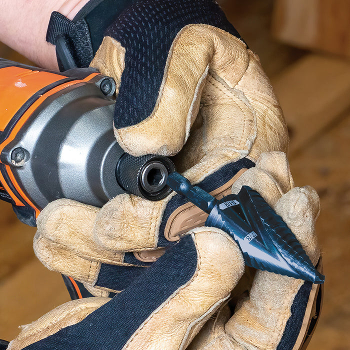 KLEIN TOOLS Step Drill Bit, Quick Release, Double Spiral Flute, 7/8 to 1-1/8-Inch