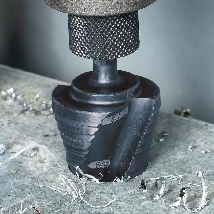 KLEIN TOOLS Step Drill Bit, Quick Release, Double Spiral Flute, 7/8 to 1-1/8-Inch
