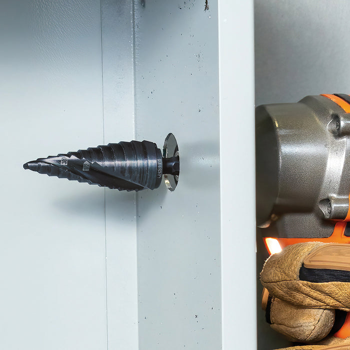 KLEIN TOOLS Step Drill Bit, Quick Release, Double Spiral Flute, 3/16 to 7/8-Inch