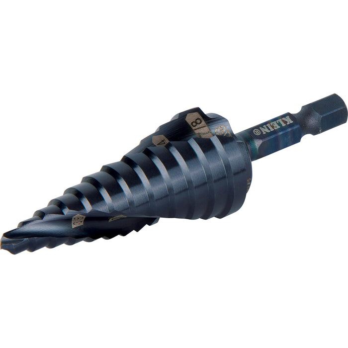 KLEIN TOOLS Step Drill Bit, Quick Release, Double Spiral Flute, 3/16 to 7/8-Inch