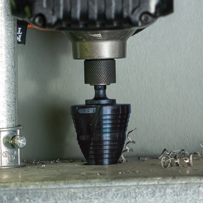 KLEIN TOOLS Step Drill Bit, Quick Release, Double Spiral Flute, 7/8 to 1-3/8-Inch