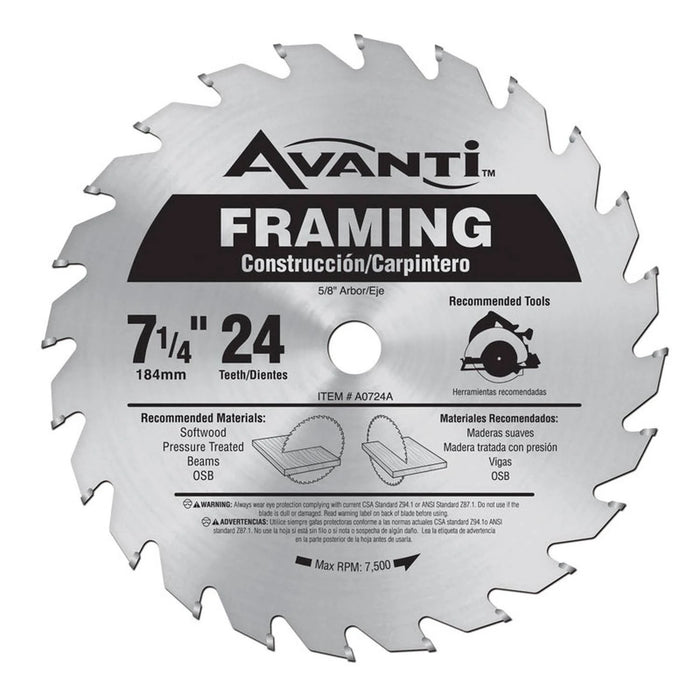 Avanti 7-1/4" x 24-Teeth Framing Saw Blade for Wood