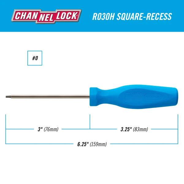 CHANNELLOCK Square Recess #0 X 3" Screwdriver