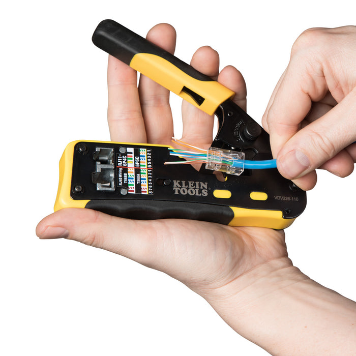 KLEIN TOOLS Ratcheting Cable Crimper / Stripper / Cutter For PASS-THRU™