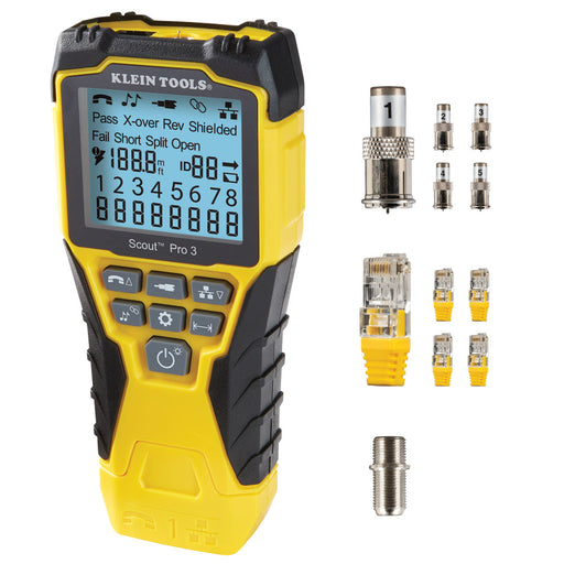 KLEIN TOOLS Cable Tester Kit w/ SCOUT® Pro 3 Tester, Remotes, Adapter, Battery