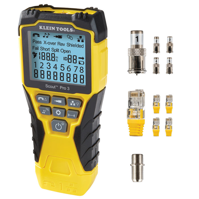 KLEIN TOOLS Cable Tester Kit w/ SCOUT® Pro 3 Tester, Remotes, Adapter, Battery