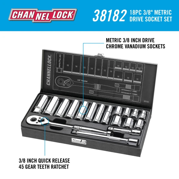 CHANNELLOCK 18pc 3/8" DR Metric Set