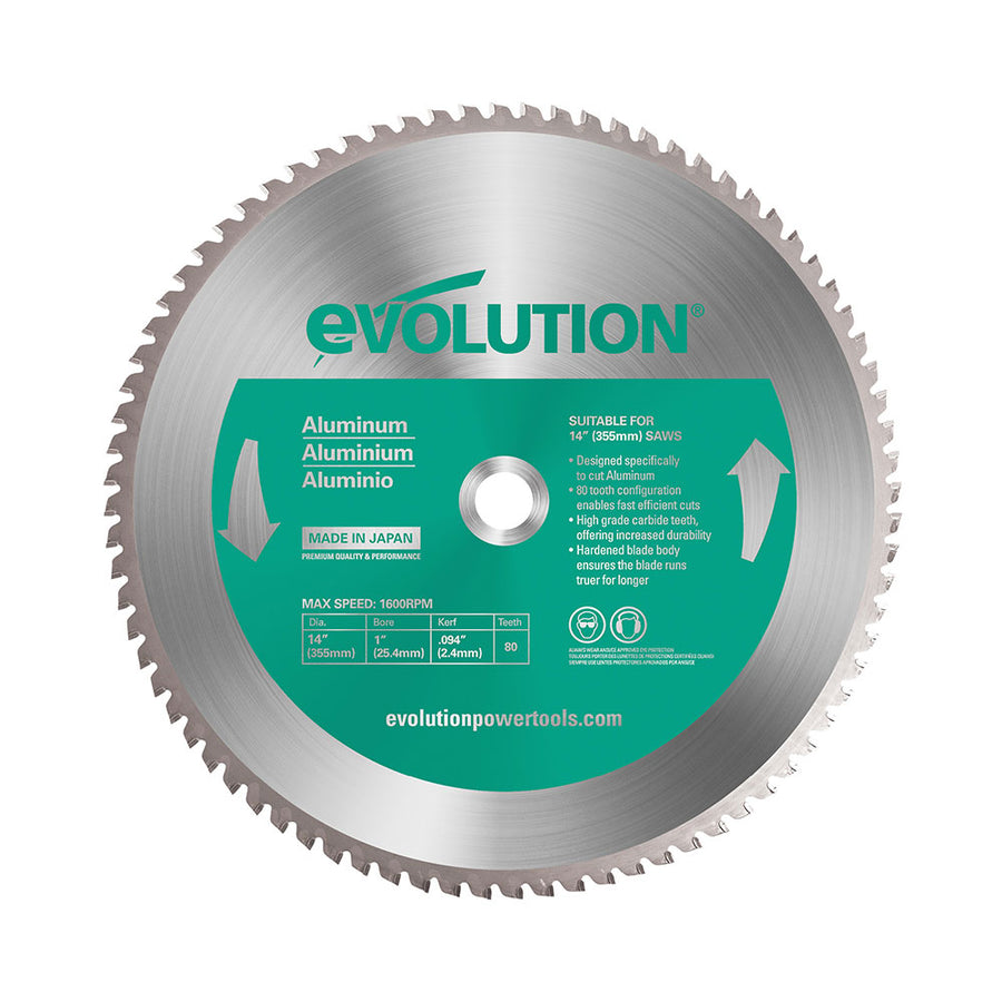 EVOLUTION 14" 80T, 1" Arbor, Tungsten Carbide Tipped Aluminum & Non-Ferrous Metal Cutting Blade