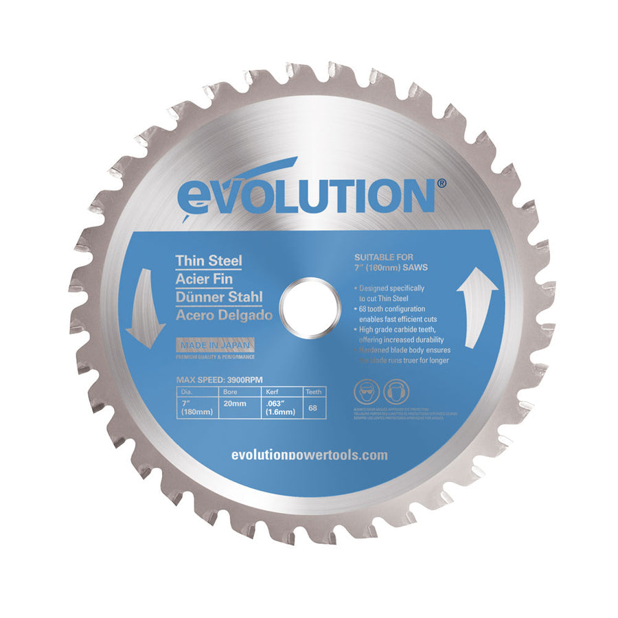 EVOLUTION 7" 68T, 25/32" Arbor, Tungsten Carbide Tipped Thin Steel & Ferrous Metal Cutting Blade