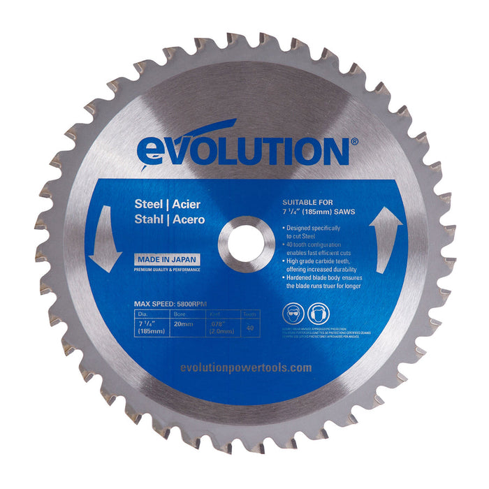 EVOLUTION 7-1/4" 40T, 25/32" Arbor, Tungsten Carbide Tipped Mild Steel & Ferrous Metal Cutting Blade