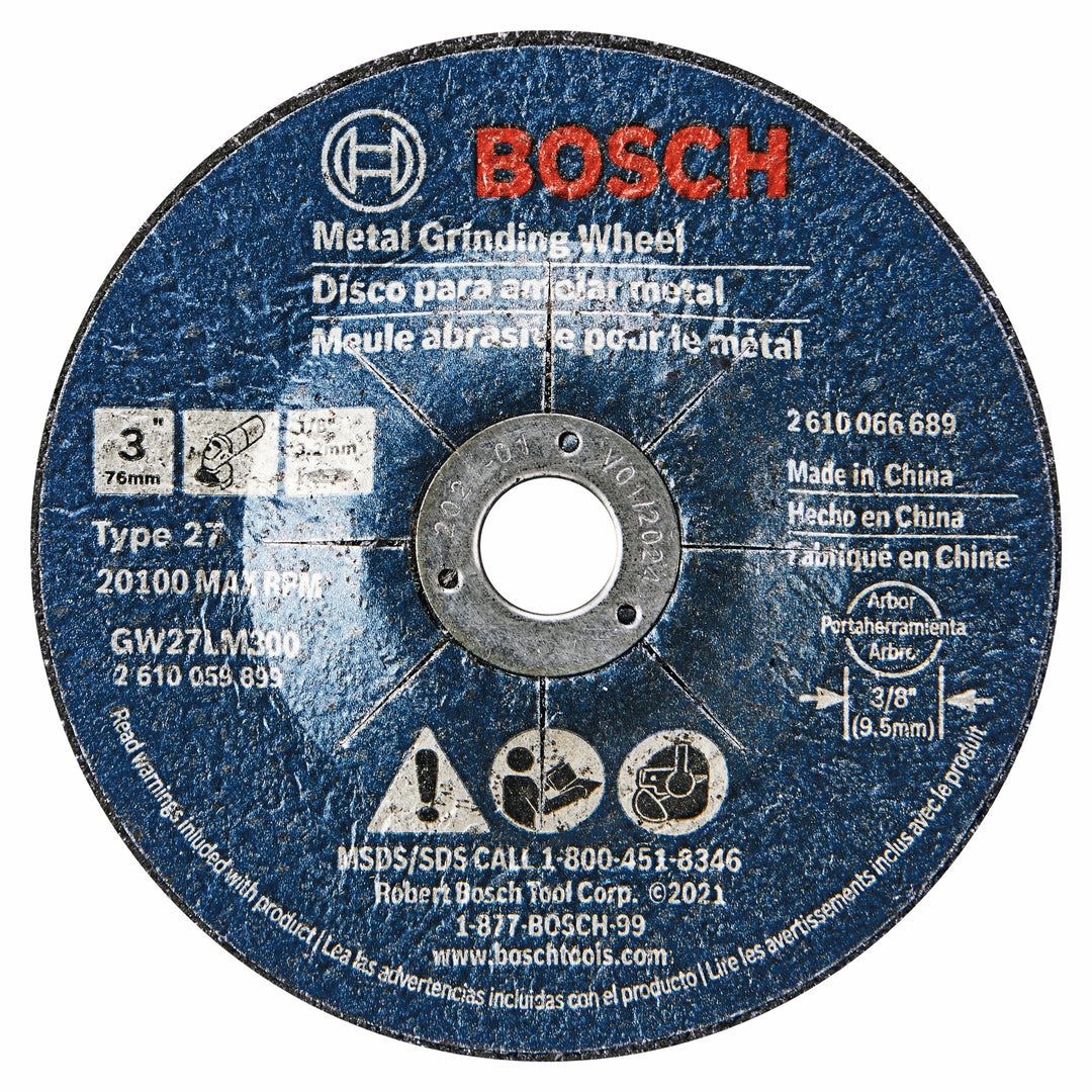 BOSCH 3" x .1/8" 3/8 Arbor Type 27 30 Grit Metal Grinding Abrasive Wheel (5 PACK)