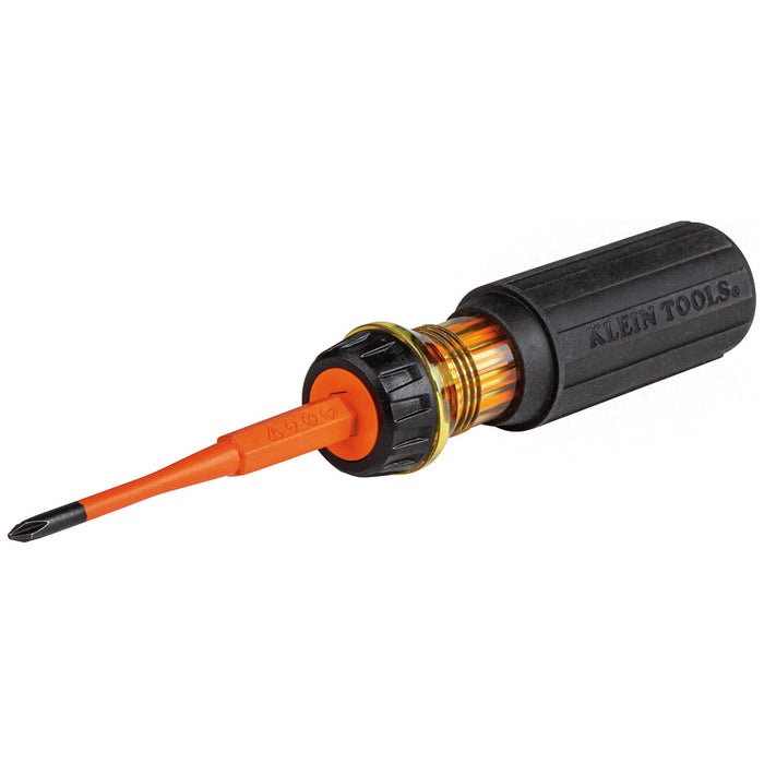 KLEIN TOOLS Flip-Blade Insulated Screwdriver, 2-in1, Ph Bit #1, Sl Bit 3/16-Inch