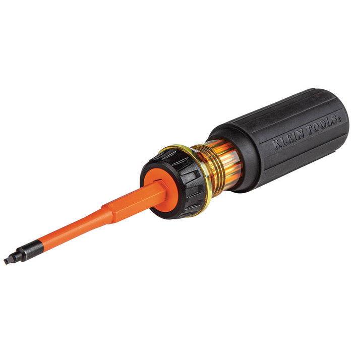 KLEIN TOOLS Flip-Blade Insulated Screwdriver, 2-in-1, Square Bit #1 and #2